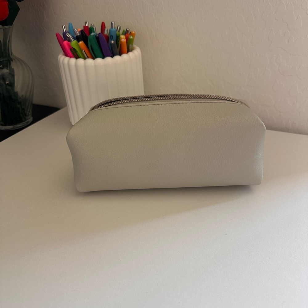 Light teal/grey Leather Makeup/zipper Pouch